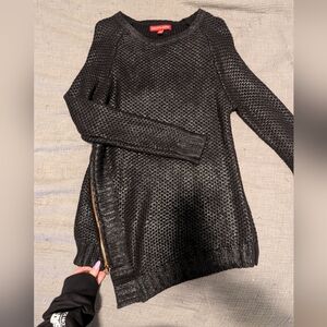 Saks Fifth Avenue Black Sweater with Rose Gold Zipper